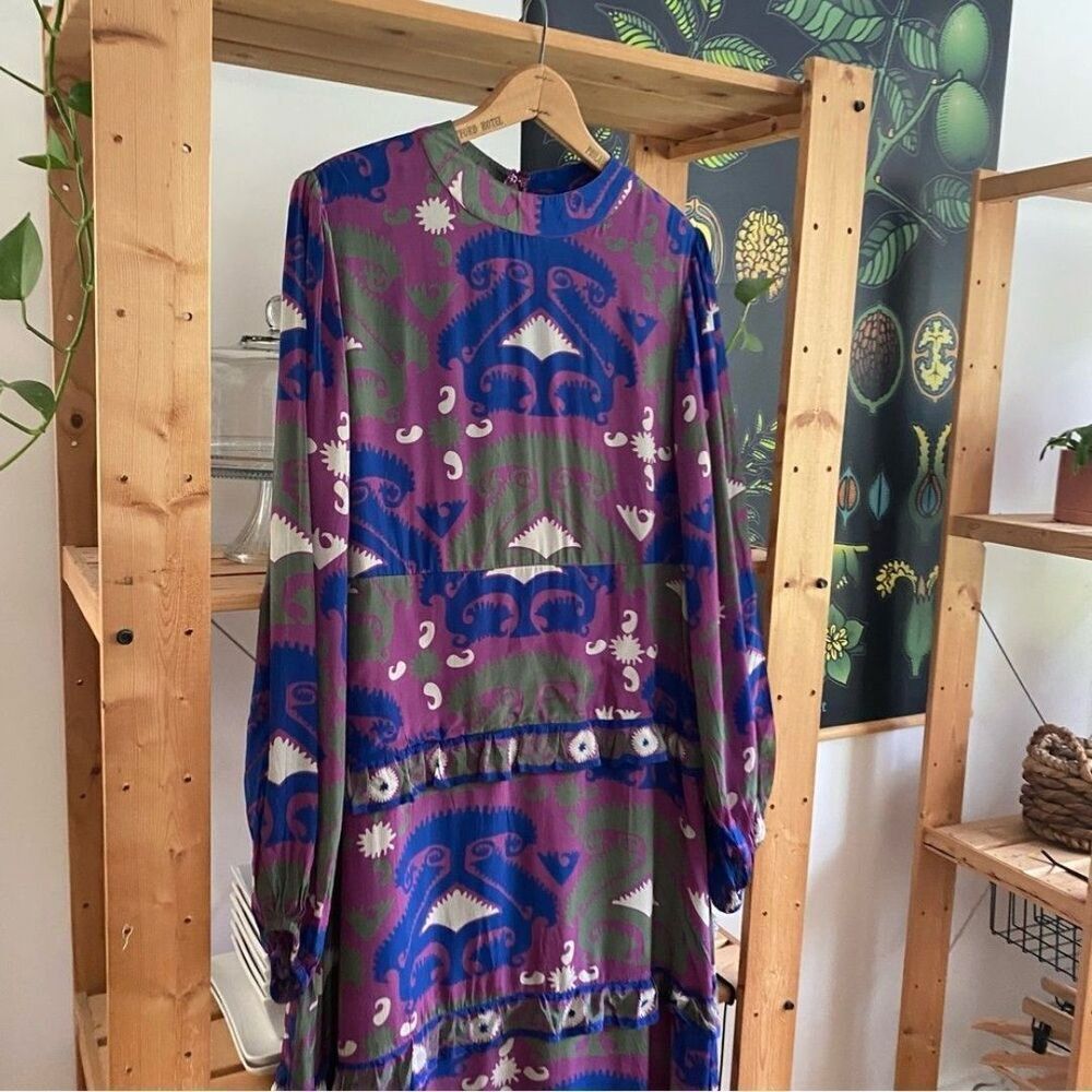 Tuckernuck Oliphant Purple Blue Uzbek Magenta Mock Neck Long Sleeve Maxi Dress - Picture 7 of 12